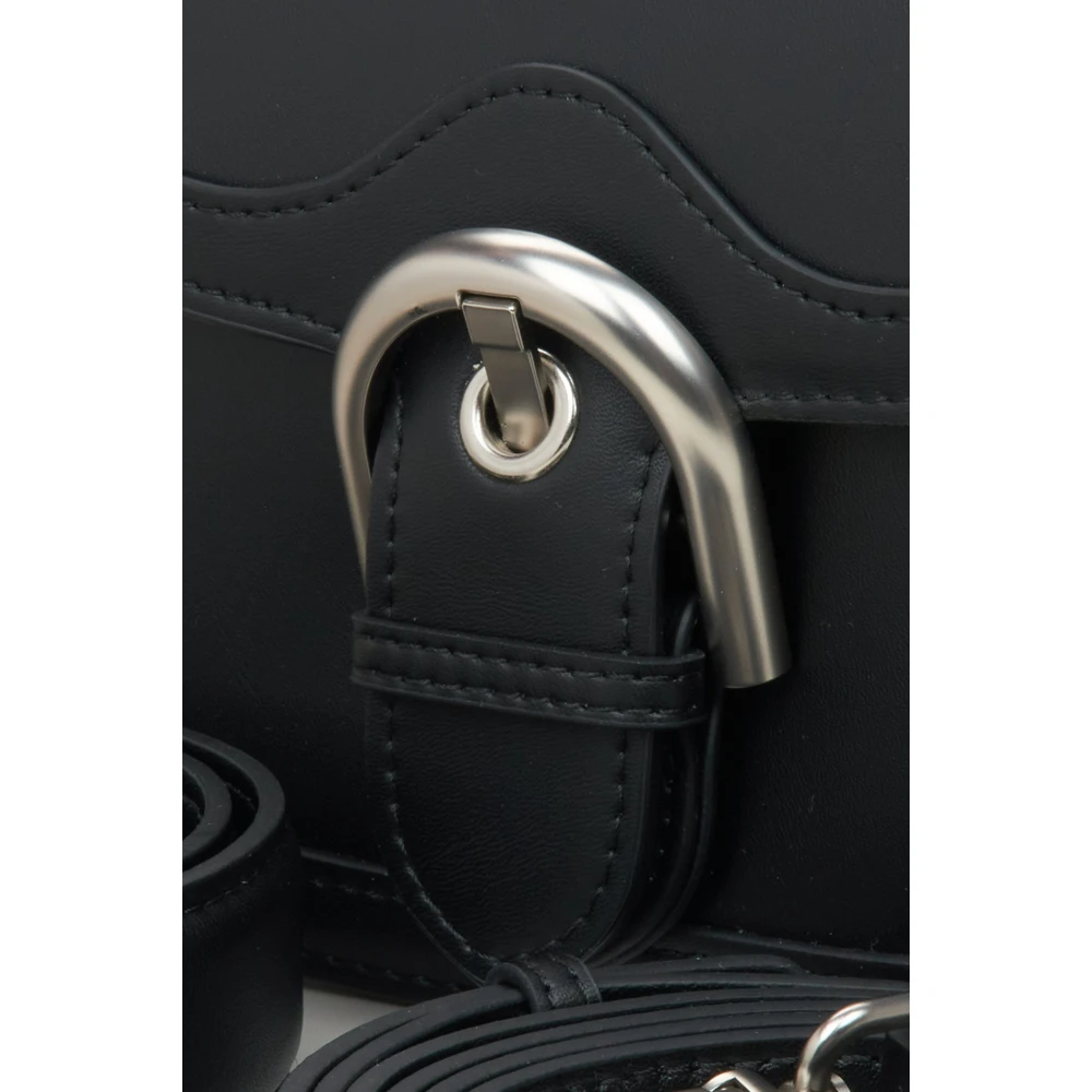 Estro Dames Zwarte Leren Hoefijzer Schoudertas Er00115771 Black Dames