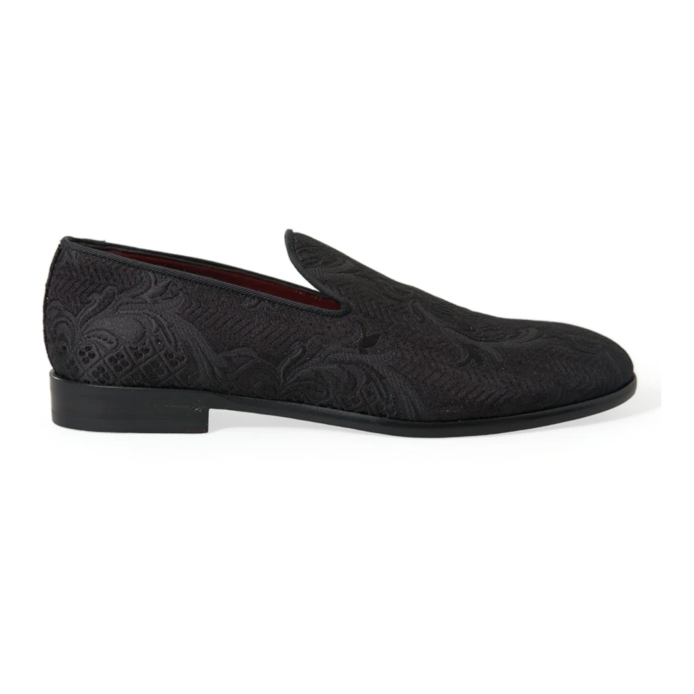 Dolce & Gabbana Elegant Svart Brokad Loafers Black, Herr