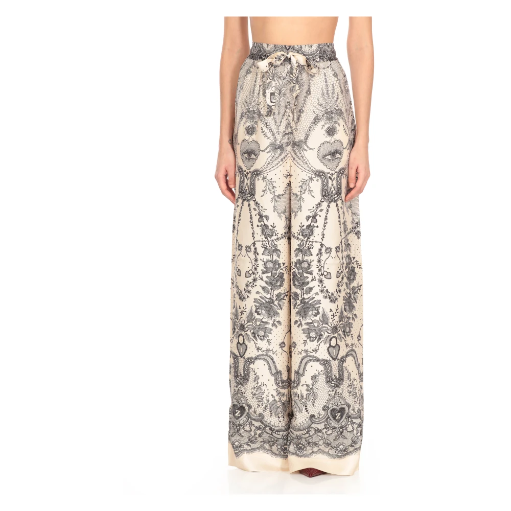 Zimmermann Zijden ivoorkleurige broek met trekkoord Multicolor Dames