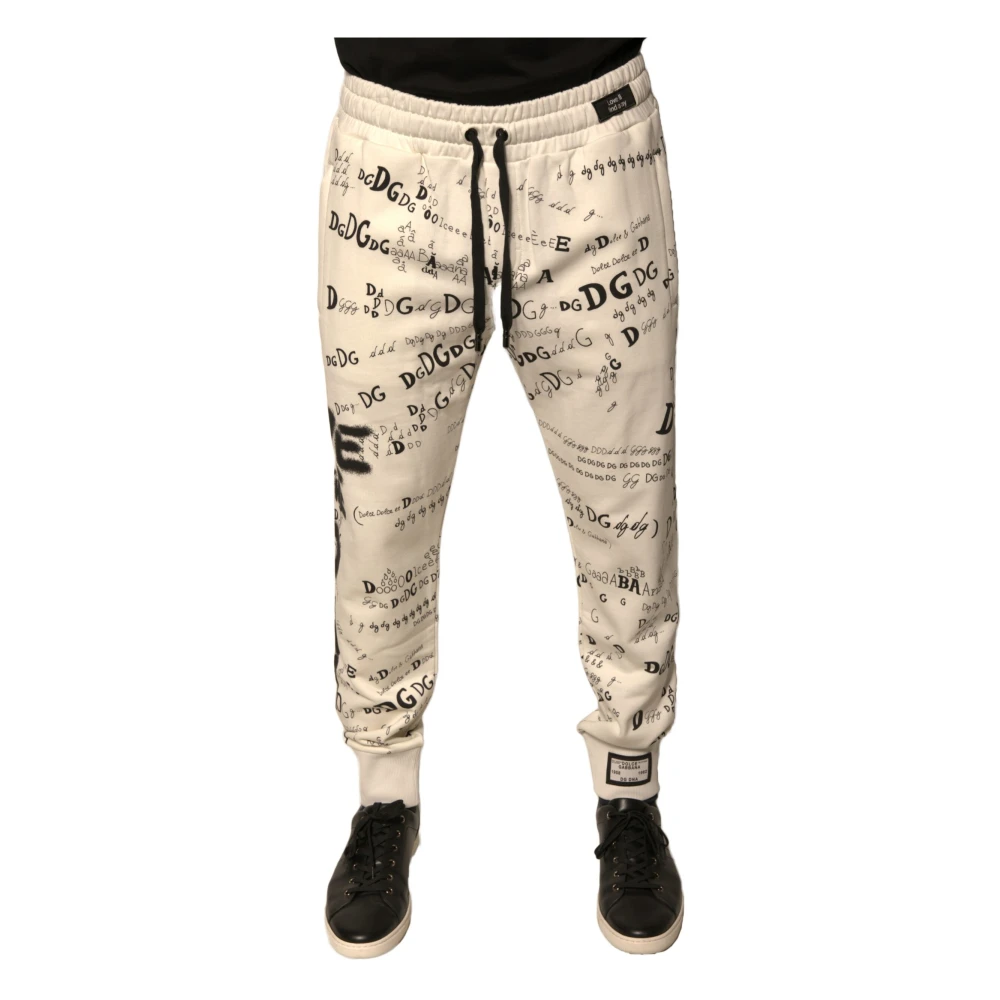 Dolce & Gabbana Men's Beige Logo Detail Cotton Jogger Joggers Extra Large