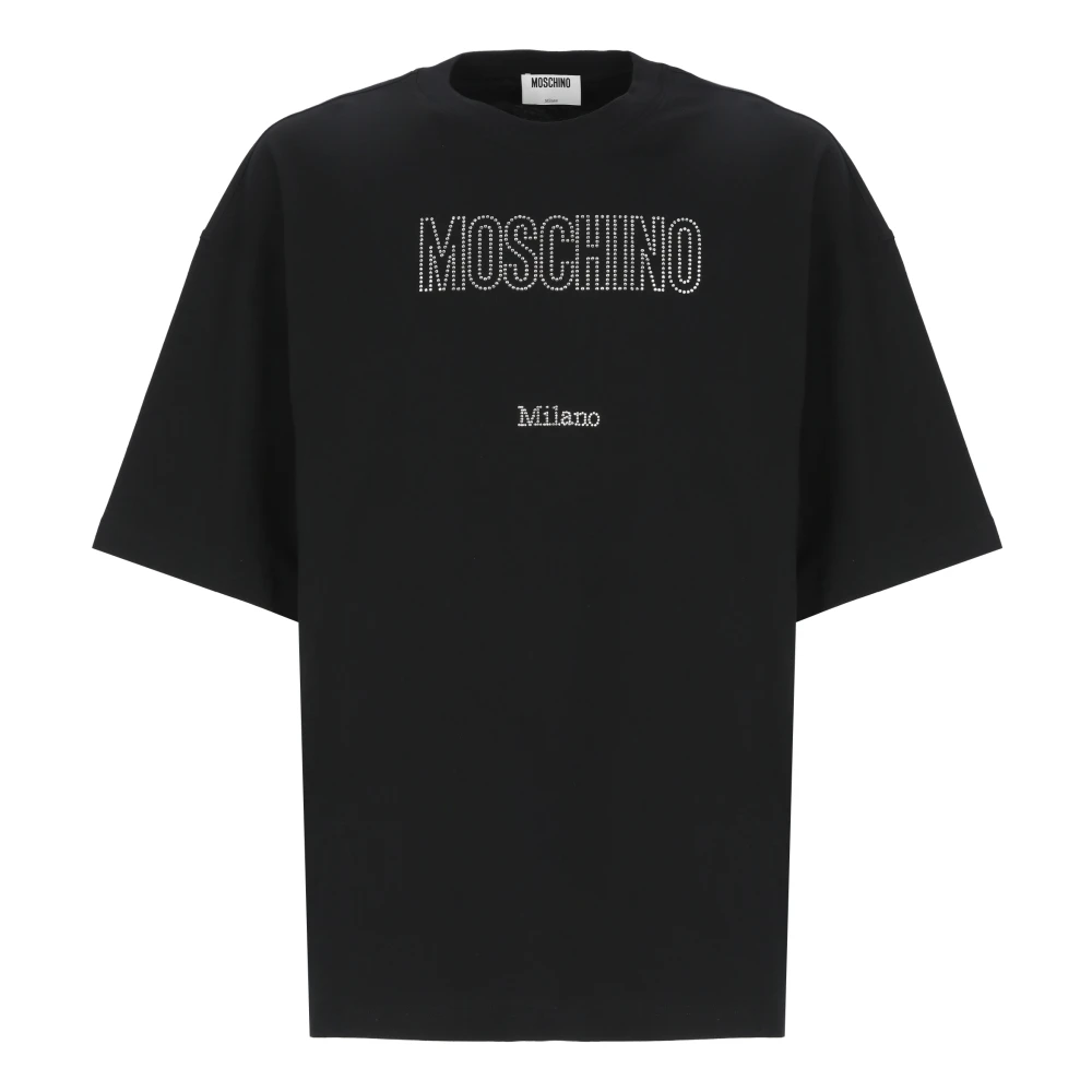Moschino Men's Black Cotton T-Shirt With Strass Logo - T-Shirts - M - Tops