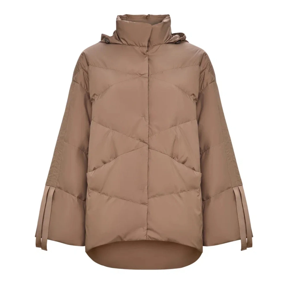 Cesare Gaspari Vrouw Beige Jassen Dames, L, Leer, Oversized Gewatteerde Puffer Jas