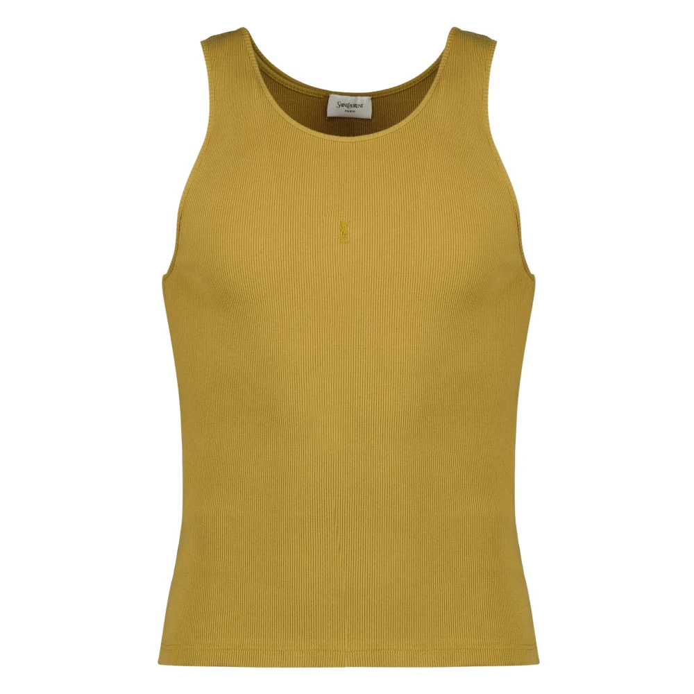 Saint Laurent Men's Yellow Sleeveless Tops, M, Cassandre Tank Top