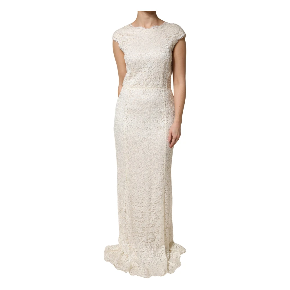 Dolce & Gabbana Women's White Lace Viscose Sheath Long Gown Dress