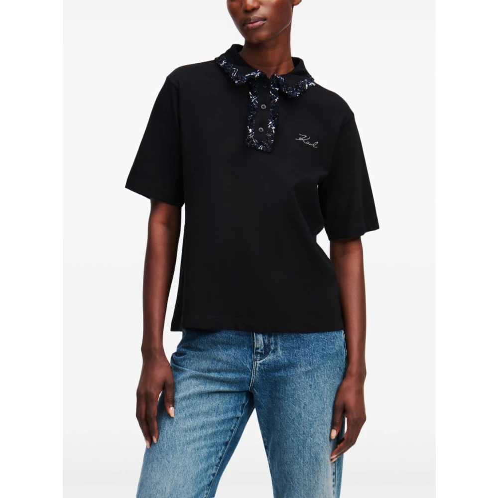 Karl Lagerfeld Polo MC Boucle Negro Cuello Combi Black Dames