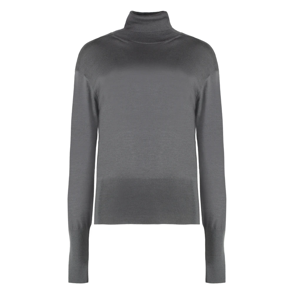 Malo Zijde-Kasjmiermix Trui met Geribbelde Randen Gray Dames