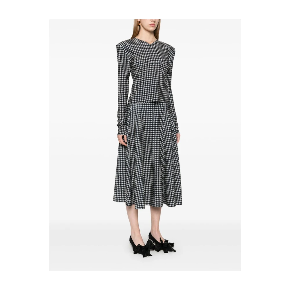 Norma Kamali Zwart Houndstooth Lange Mouw Jurk Black Dames