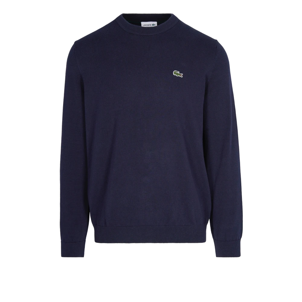 Lacoste Men's Blue Cotton Jumper - Round-Neck Knitwear - L - Knitwear