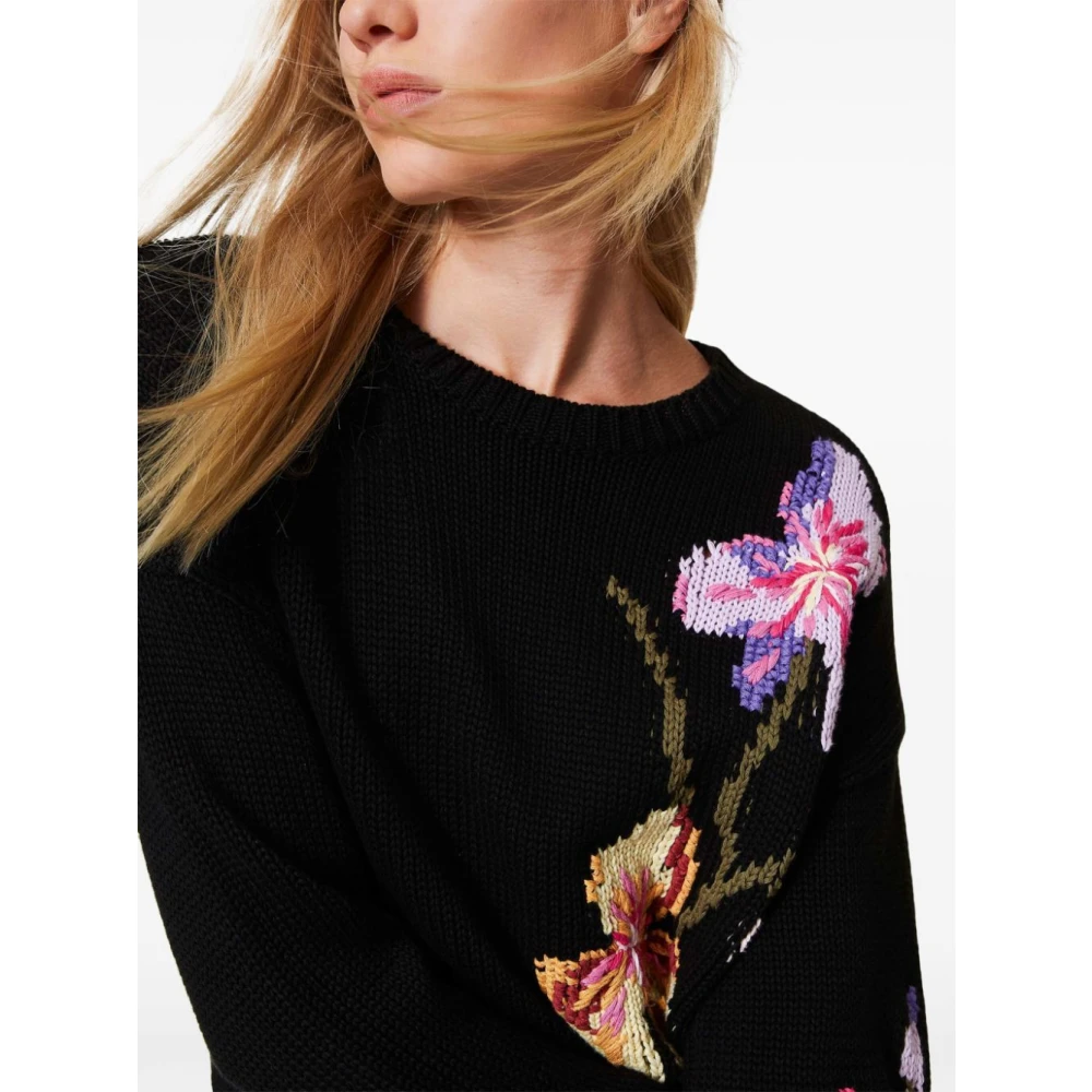 Twinset Zwarte Crew Neck Sweaters met Split Black Dames