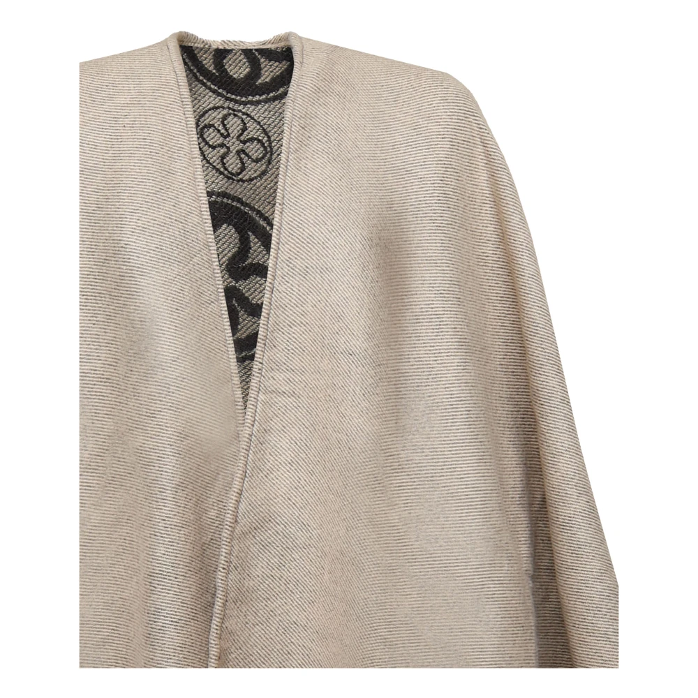 V73 Omkeerbare Beige Jacquard Cape met Franje Beige Dames