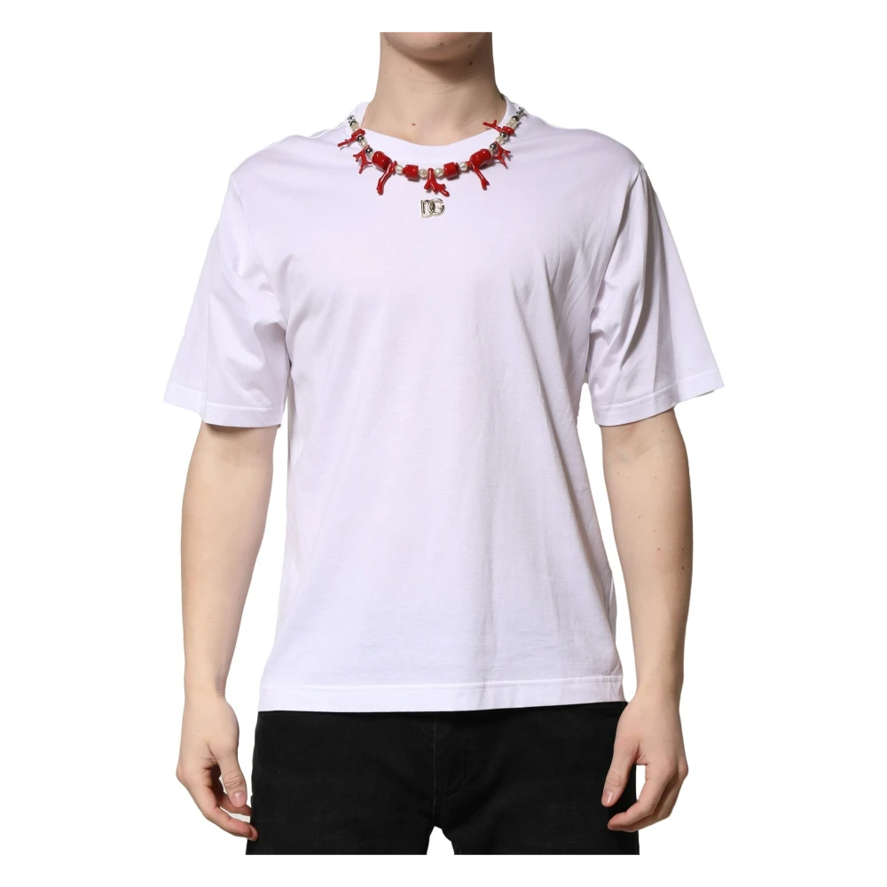 Dolce & Gabbana Men's White Embellished Cotton Crew Neck T-Shirt - T-Shirts - 3XL - Tops
