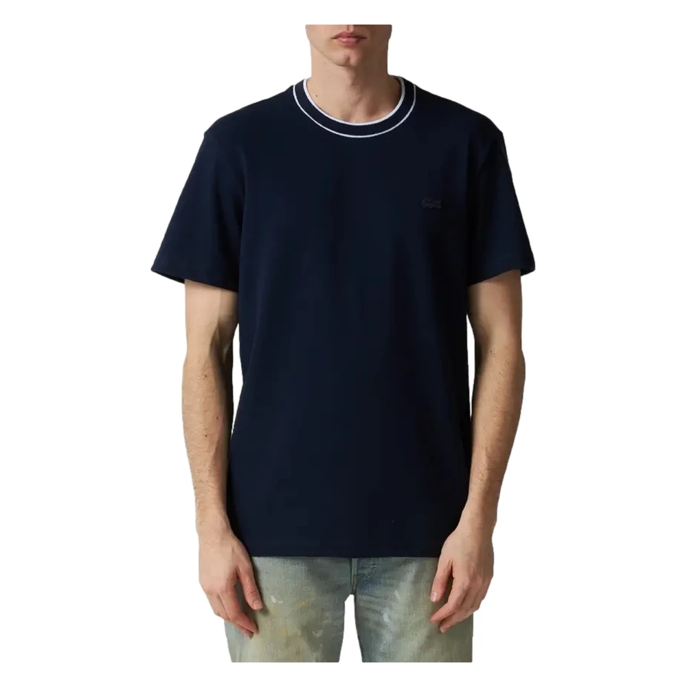 Lacoste Navy Geribbelde Hals Tee Blue Heren