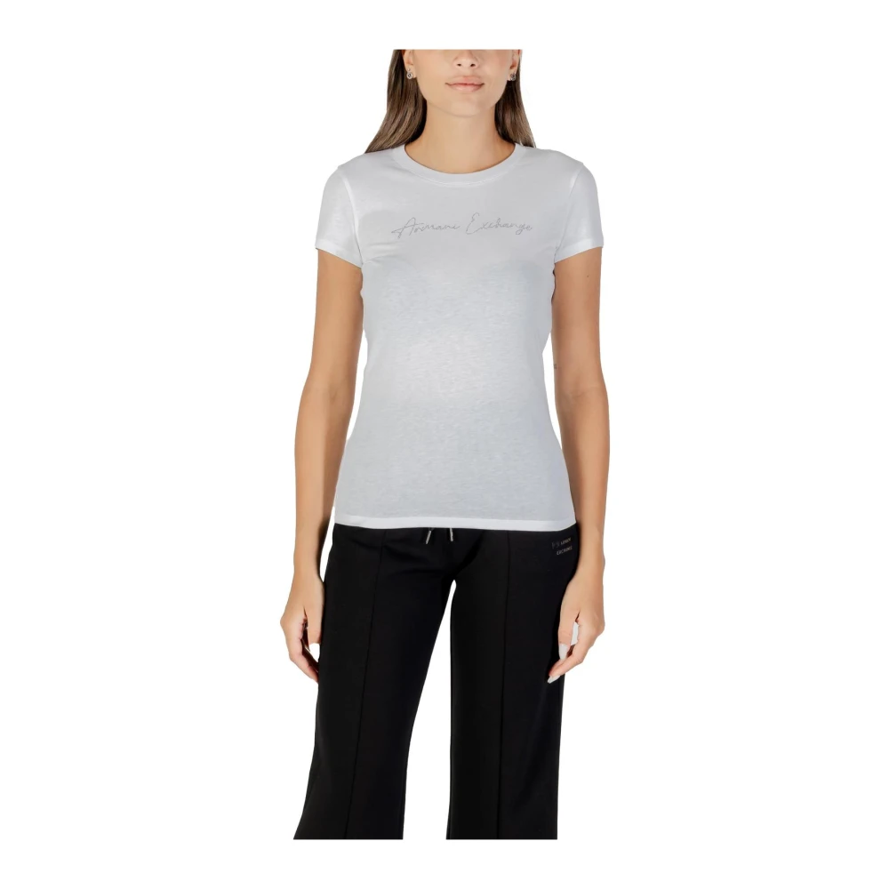 Armani Exchange Women's White T-Shirts, S, Sparkling Round Neck T-Shirt