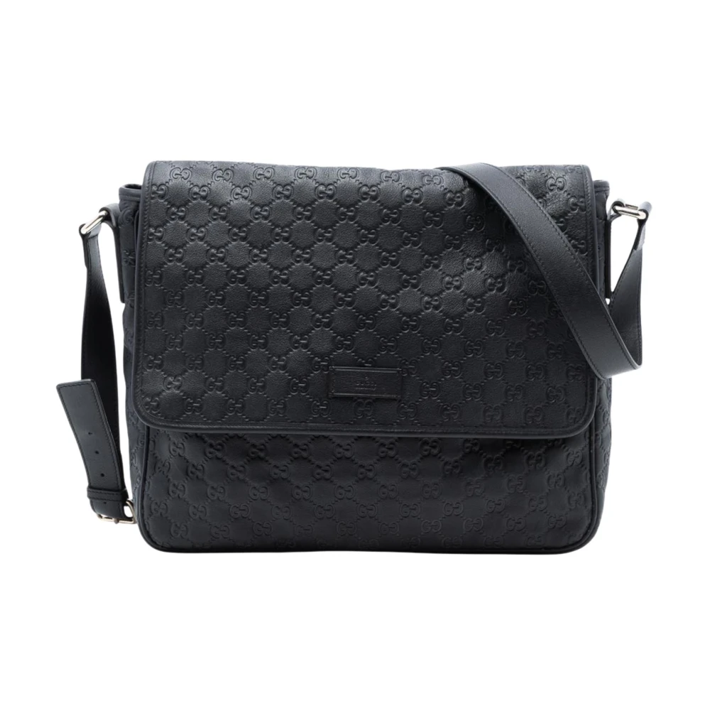 Gucci Vintage Women's Black Vintage Cross Body Bags, One Size, Pre-Owned Embossed Pattern Messenger Bag