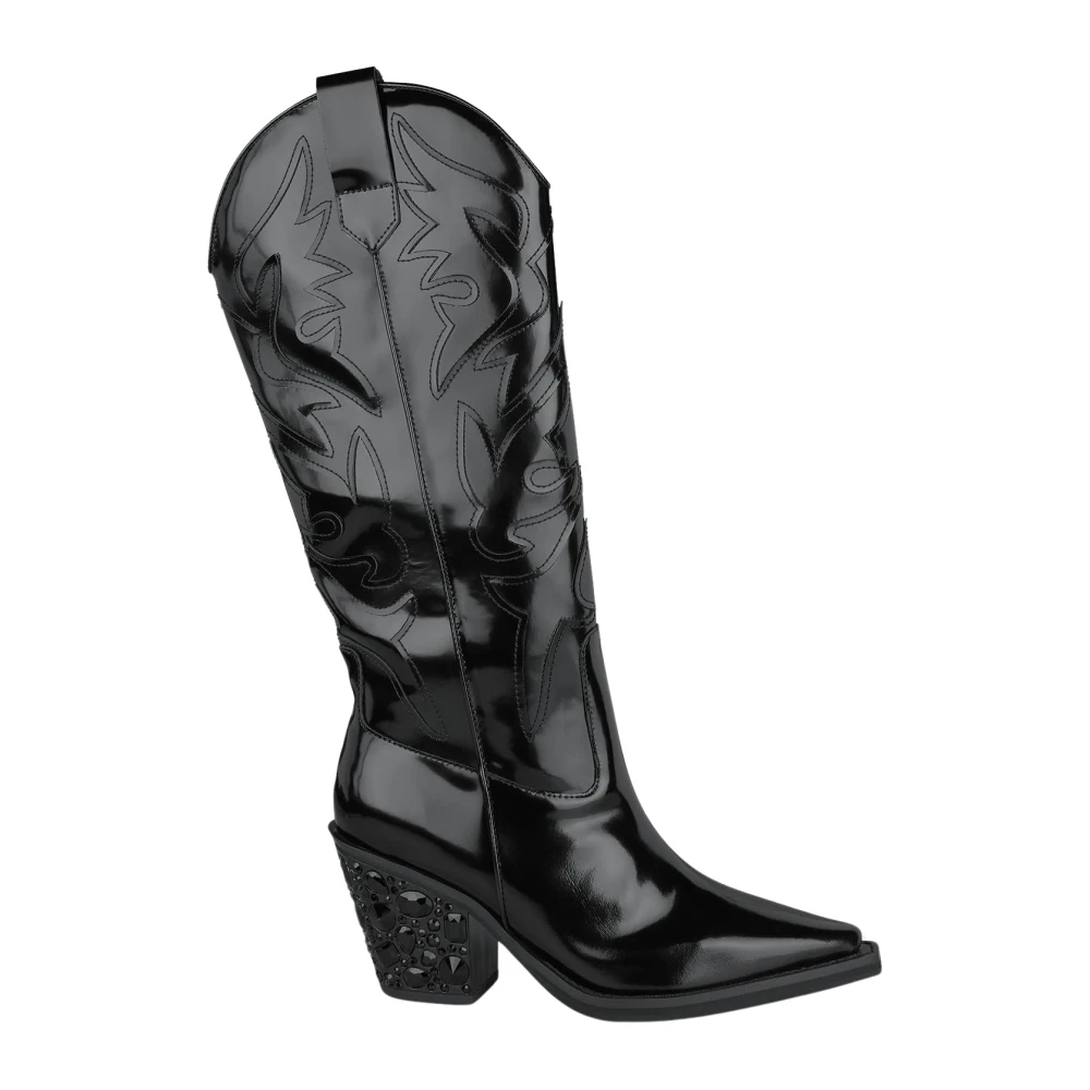 Alma EN Pena Studded Läder Cowboy Stövlar Black, Dam