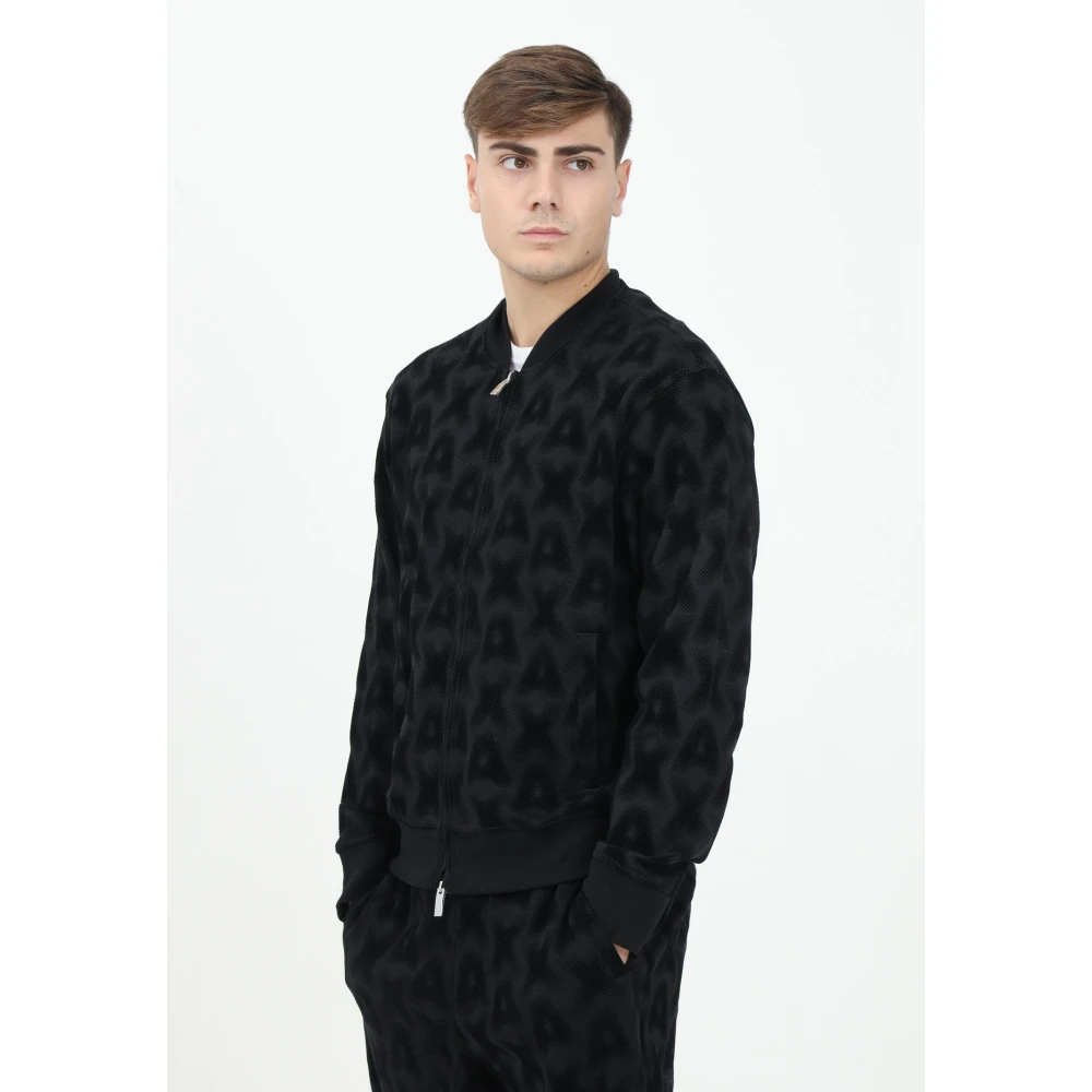 Armani Exchange Logo Patroon Rits Trui Black Heren