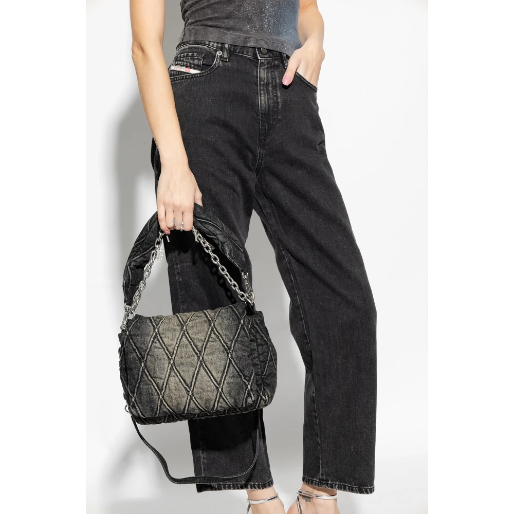 Diesel Charm-D Medium denim schoudertas Gray Dames