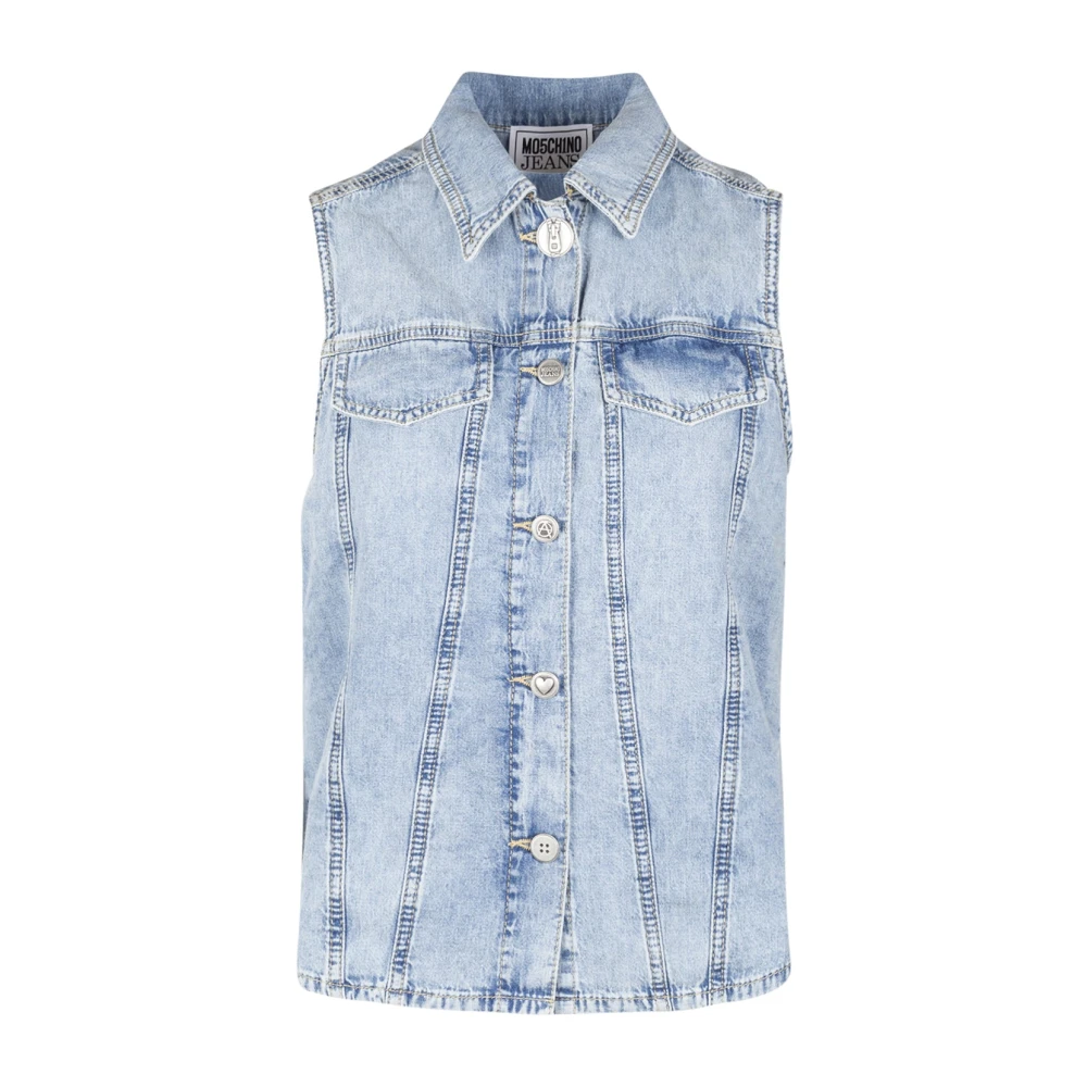 Moschino Denim Mouwloos Shirt met Unieke Knopen Blue Dames
