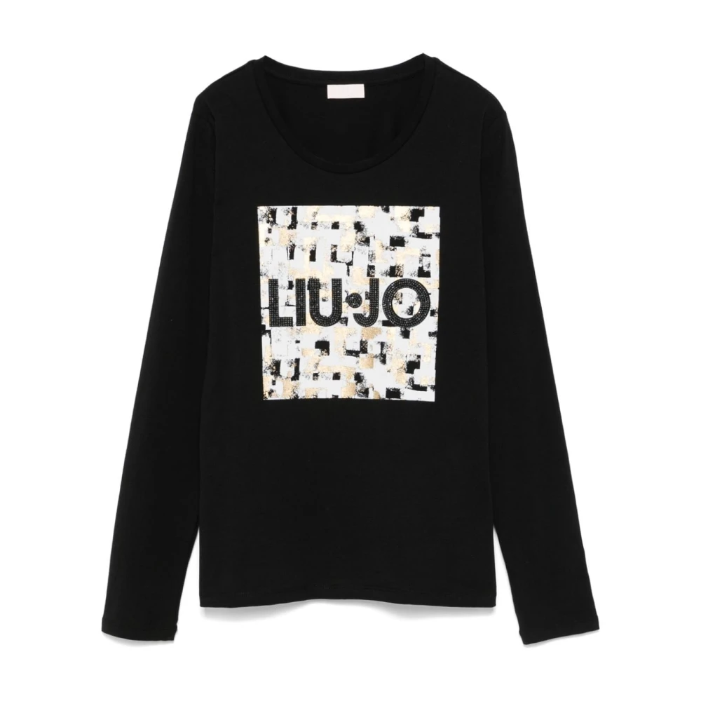 Liu Jo Rhinestone Logo Crew Neck T-shirt Black Dames