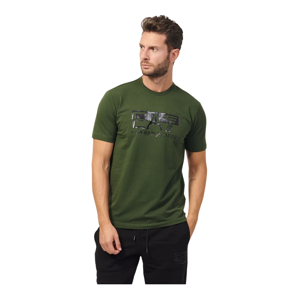 Emporio Armani EA7 Moderne katoenen jersey T-shirt met tweekleurig logo Green Heren