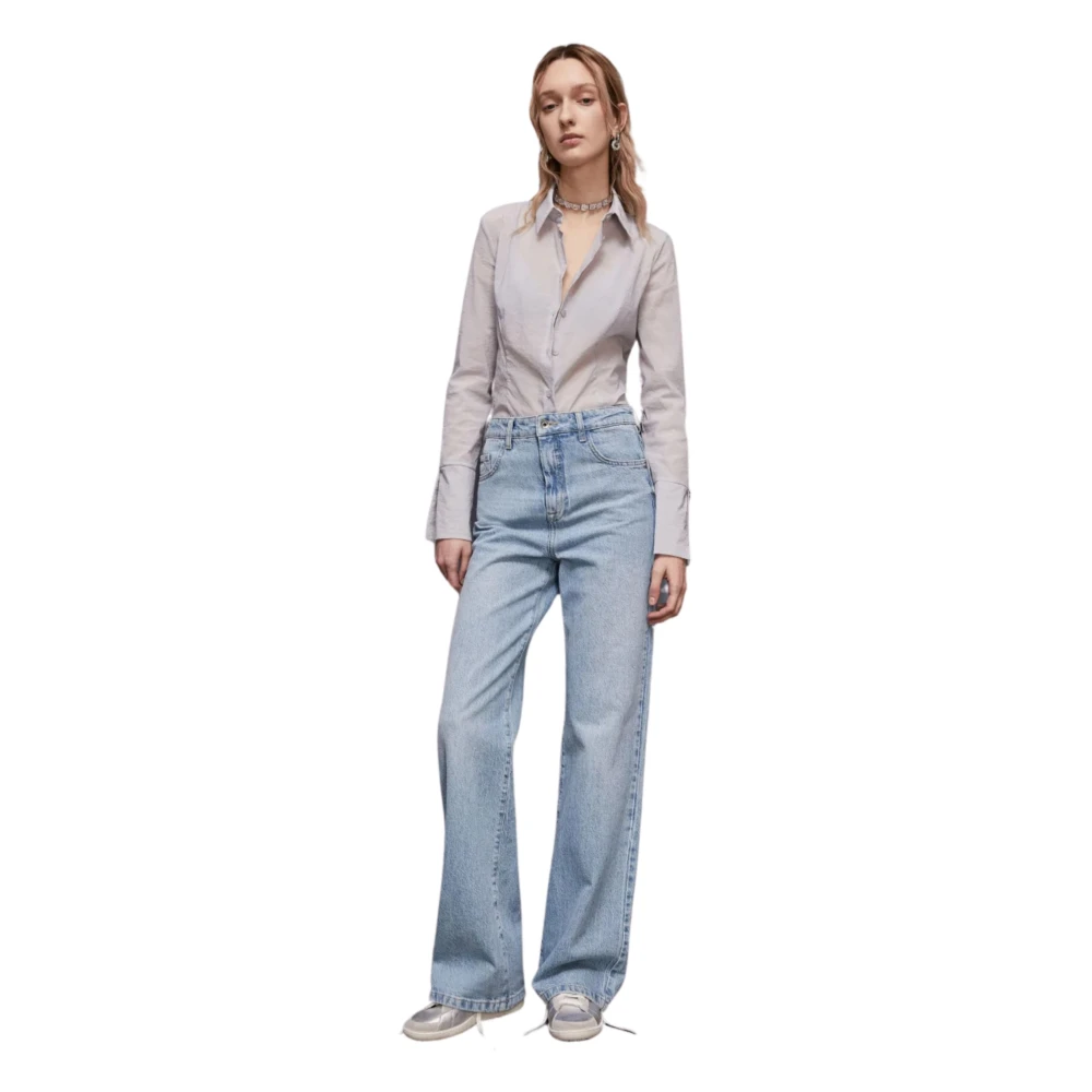PATRIZIA PEPE Grijze Organza Blouse met Fly-knopen Gray Dames