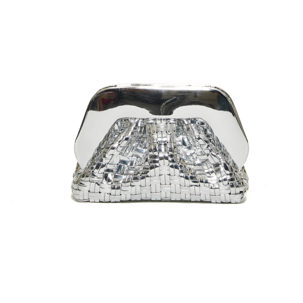 THEMOIRè Zilveren Geweven Clutch Tas Gray Dames