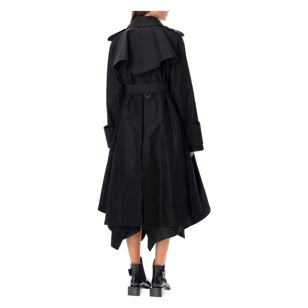 Sacai Zwarte Gepaneelde Trenchcoat Buitenkleding Black Dames