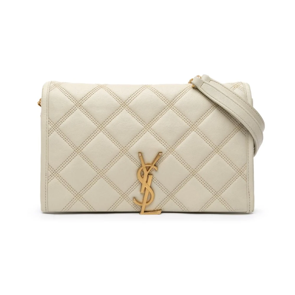Saint Laurent Vintage Women's White Pre-Owned Becky Crossbody Quilted Leather