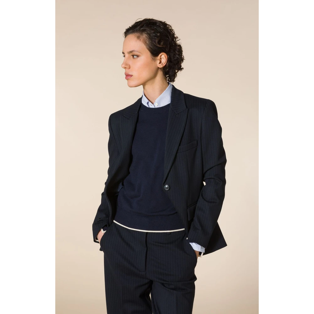 Seventy Geribbelde kraag met stijlvolle snitten jeugdige uitstraling Blue Dames