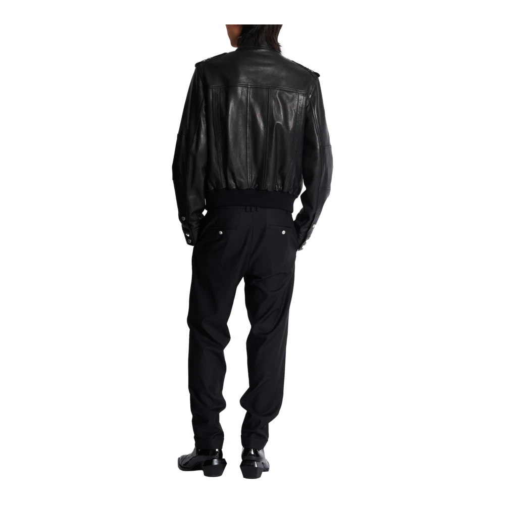 Balmain Lamsleren jas met 4 zakken Black Heren