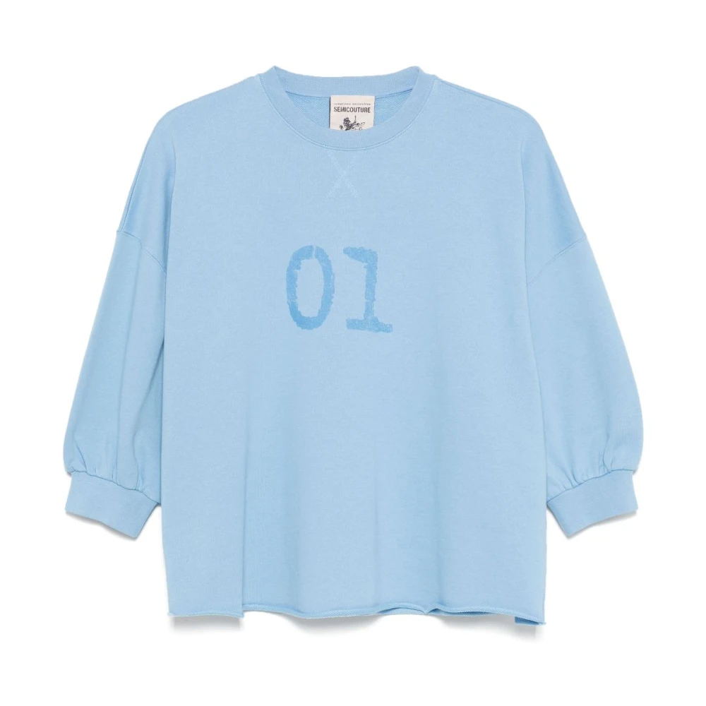 Semicouture Blauwe Sweatshirt met Prachtige Prints Blue Dames