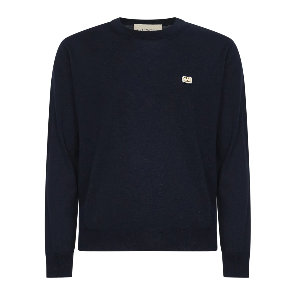 Valentino Suéter De Lana Con Parche Vlogo Knitwear Hombre Azul M Suéter De Lana Con Parche Vlogo