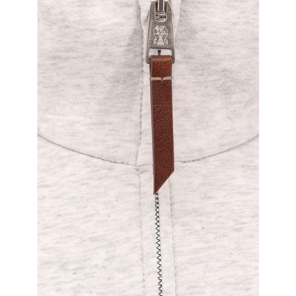 BRUNELLO CUCINELLI Katoenen sweatshirt met leren details Gray Heren