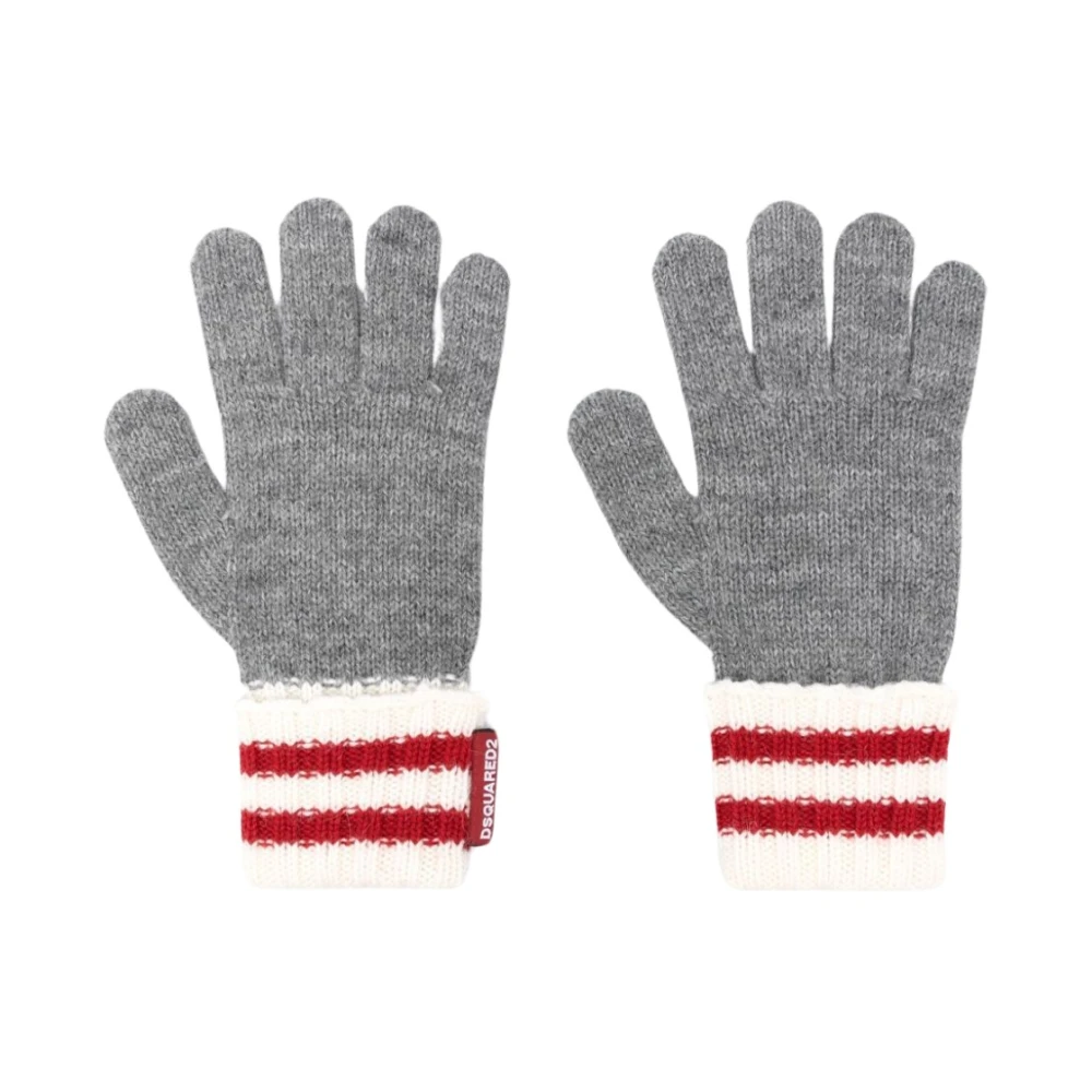 Dsquared2 Grijze Witte Rode Gebreide Handschoenen Gray Heren