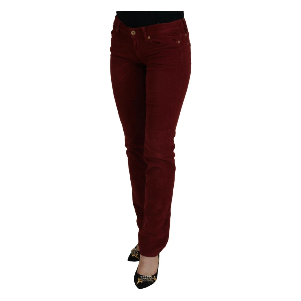 Dolce & Gabbana Maroon Corduroy Slim Fit Casual Broek Brown Dames