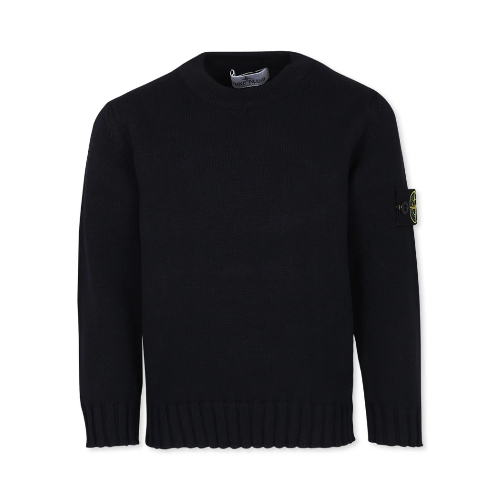 Stone Island Unisex Kids Blue Knitwear,, Long-Sleeved Jumper With Compass Patch Size 6 Y