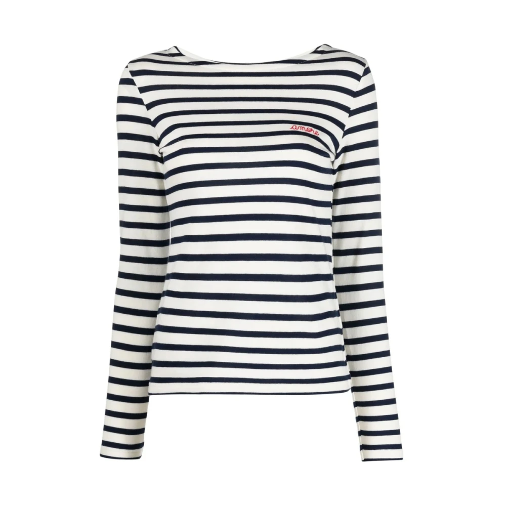 Maison Labiche Gestreepte katoenen trui met slogan White Dames