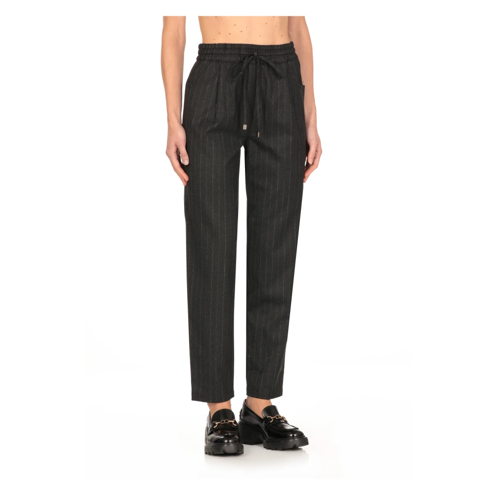 Antonelli Firenze Grijze Wollen Gestreepte Broek Gray Dames