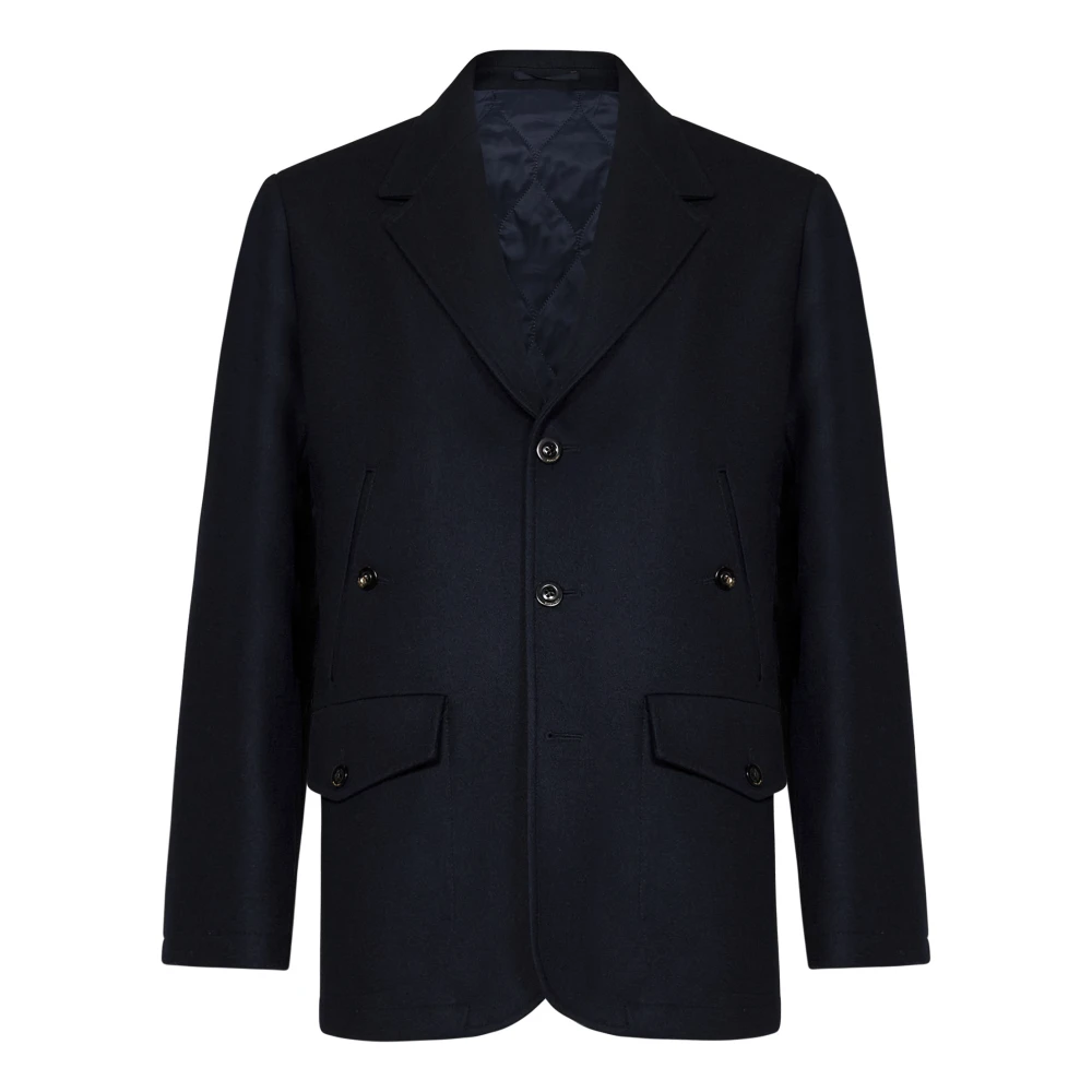 Boglioli Blauwe Wol Kasjmier Jas Revers Kraag Blue Heren