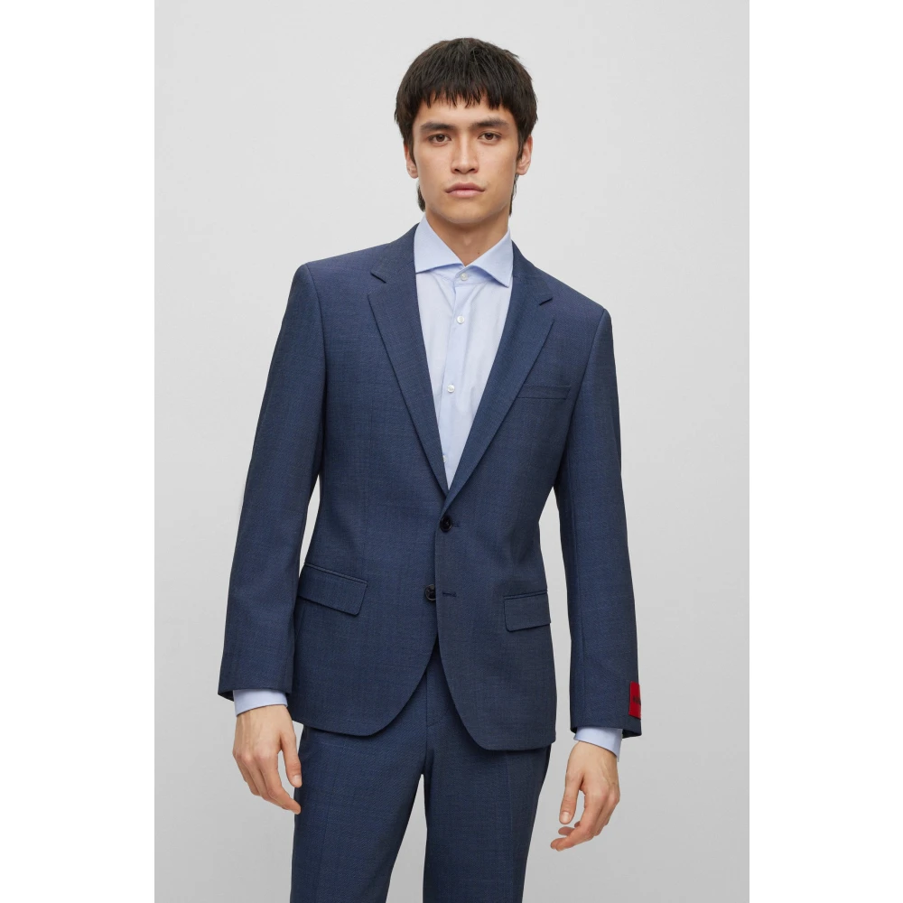 Hugo Boss Single Breasted Suits Blue Heren