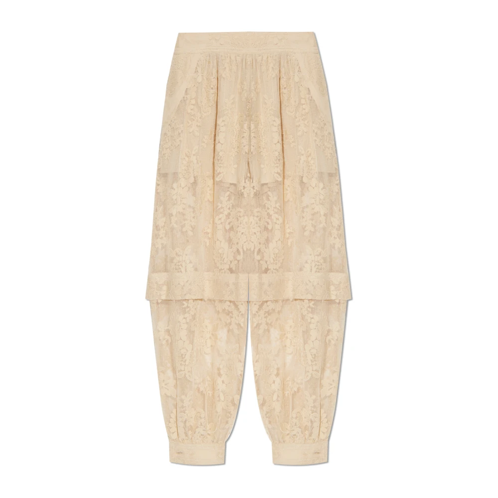 Zimmermann Women's Beige Wide Trousers, S, Hypnotic Lace Harem Pant