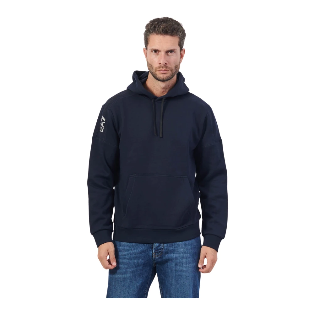 Emporio Armani Blauwe hoodie trui met logo Blue Heren