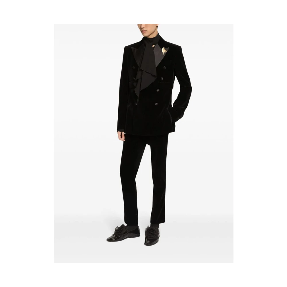 Dolce & Gabbana Zwarte Katoen-Zijde Rechte Pijp Broek Black Heren