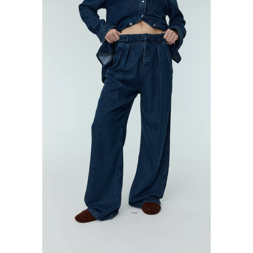 The New Society Lyocell Straight Fit Broek Blue Dames