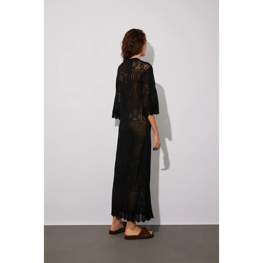 Semicouture Zwarte Kant Maxi Jurk Black Dames
