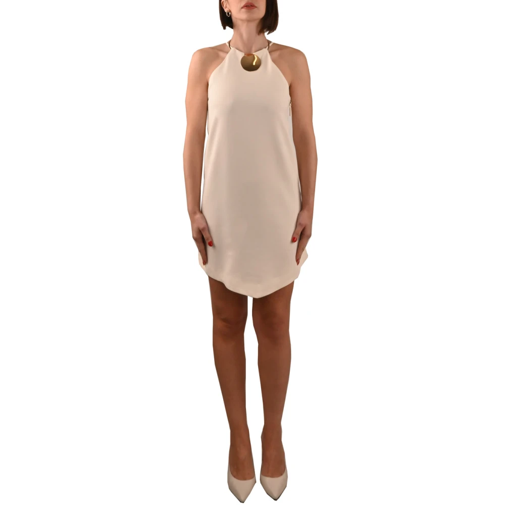 Simona Corsellini Korte Polyester Jurk met Gouden Medaillon Beige Dames