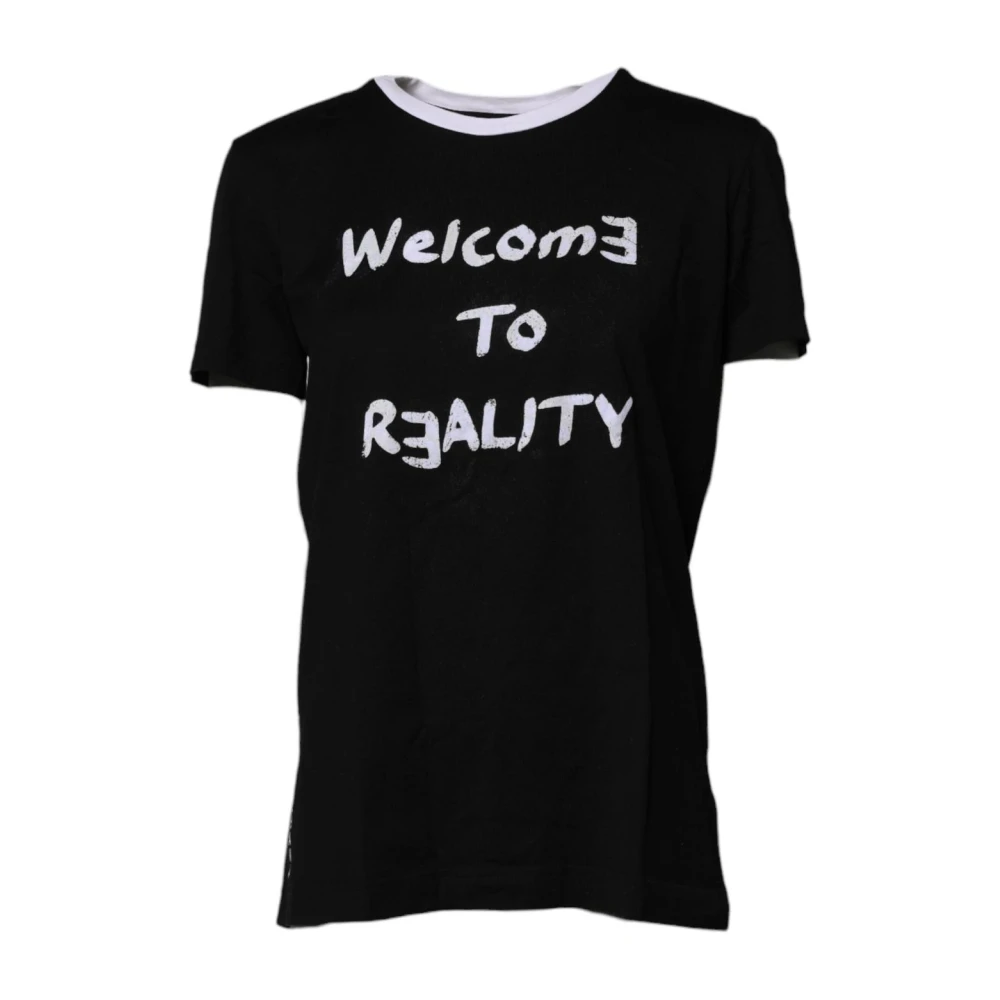 Dolce & Gabbana Women's Black Logo Details Cotton T-Shirt 2XS