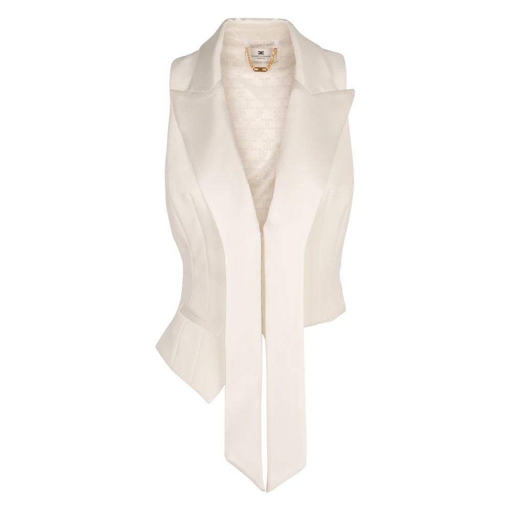 Elisabetta Franchi Satin Revers Single-Breasted Vest White Dames