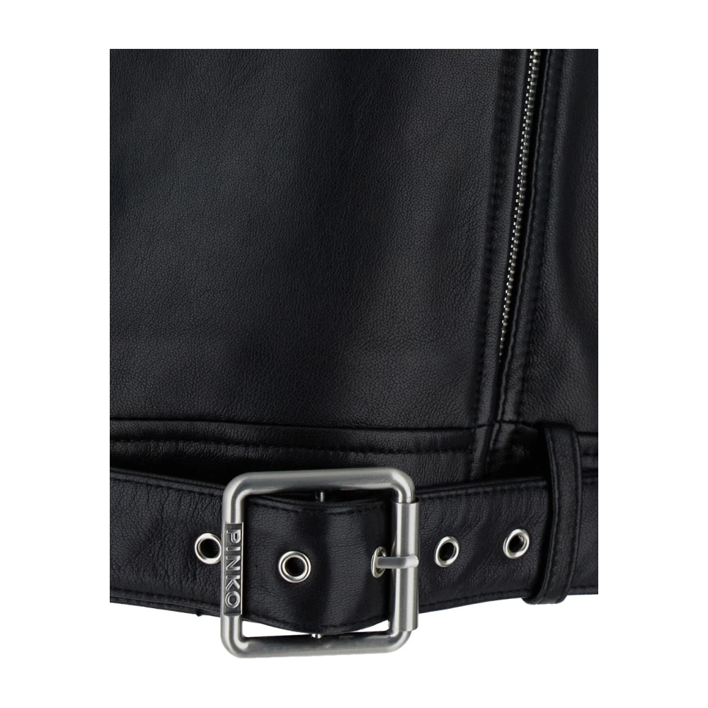 pinko Zwarte leren jas met ceintuur taille Black Dames