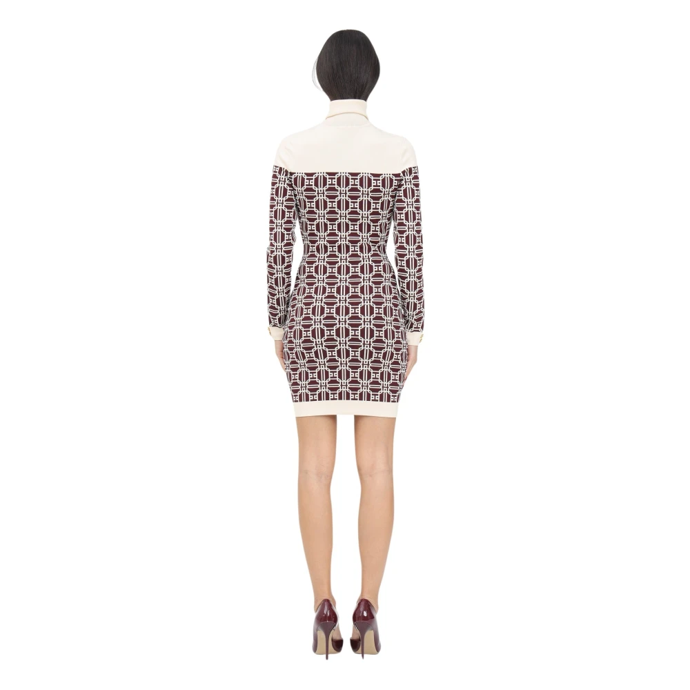 Elisabetta Franchi Bordeaux Jacquard Logo Print Jurk Brown Dames